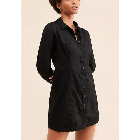 Free People NWT Thea Button Front Dress A Line Collared Shirt Mini Black Size XL - Picture 3 of 13